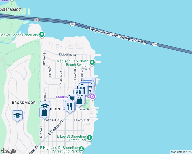 map of restaurants, bars, coffee shops, grocery stores, and more near 2040 43rd Avenue East in Seattle