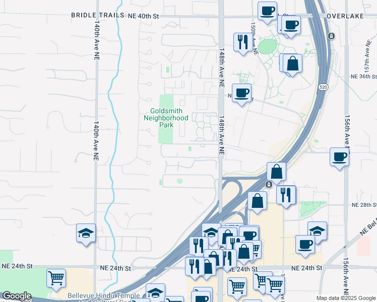 map of restaurants, bars, coffee shops, grocery stores, and more near 14556 Northeast 31st Street in Bellevue