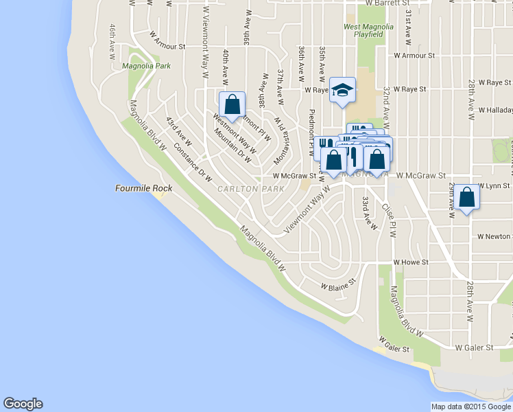 map of restaurants, bars, coffee shops, grocery stores, and more near 2256 West Viewmont Way West in Seattle