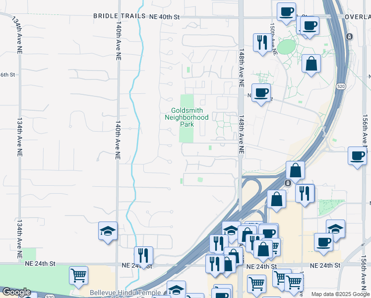 map of restaurants, bars, coffee shops, grocery stores, and more near 14760 Northeast 31st Street in Bellevue