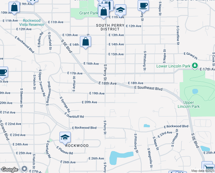 map of restaurants, bars, coffee shops, grocery stores, and more near 1807 South Perry Street in Spokane