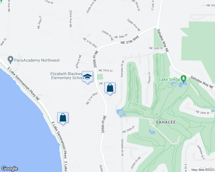 map of restaurants, bars, coffee shops, grocery stores, and more near 20561 Northeast 32nd Court in Sammamish