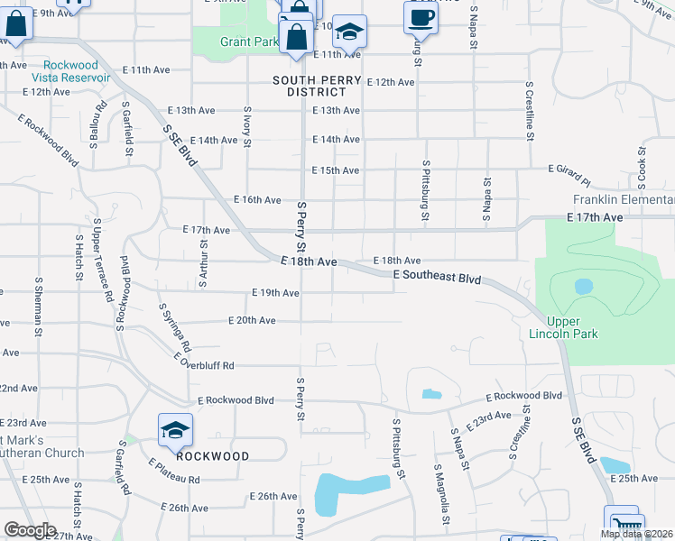 map of restaurants, bars, coffee shops, grocery stores, and more near 1504 East 18th Avenue in Spokane