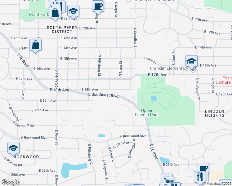 map of restaurants, bars, coffee shops, grocery stores, and more near 1922 East 18th Avenue in Spokane