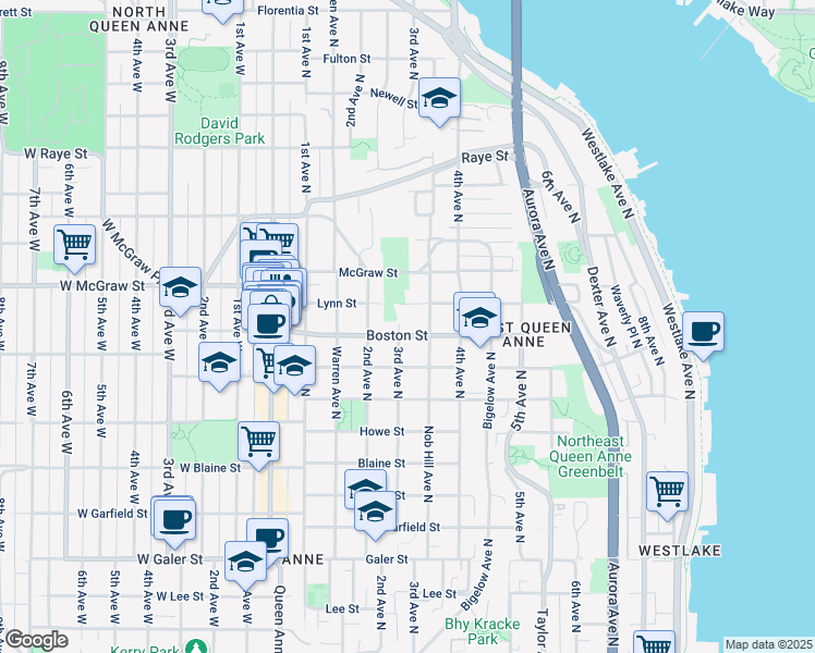 map of restaurants, bars, coffee shops, grocery stores, and more near 2209 3rd Avenue North in Seattle