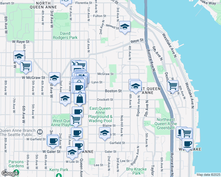 map of restaurants, bars, coffee shops, grocery stores, and more near 2209 3rd Avenue North in Seattle