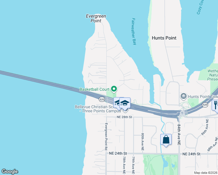 map of restaurants, bars, coffee shops, grocery stores, and more near 3204 76th Avenue Northeast in Medina