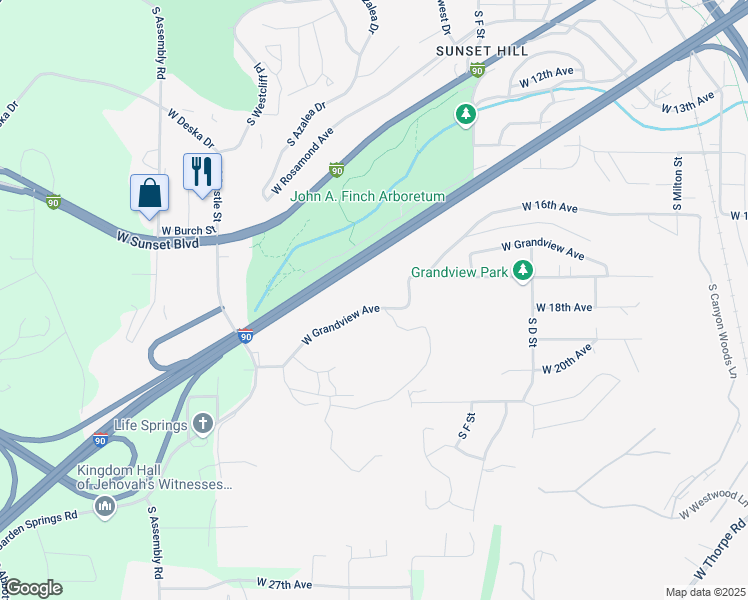 map of restaurants, bars, coffee shops, grocery stores, and more near 3720 West Grandview Avenue in Spokane