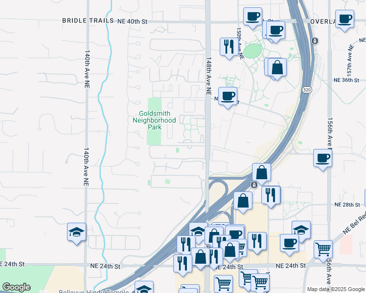 map of restaurants, bars, coffee shops, grocery stores, and more near 14655 Northeast 32nd Street in Bellevue
