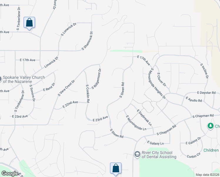 map of restaurants, bars, coffee shops, grocery stores, and more near 16802 East 20th Court in Spokane County