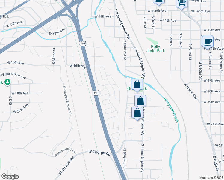 map of restaurants, bars, coffee shops, grocery stores, and more near 132 Spy Glass Drive in Spokane
