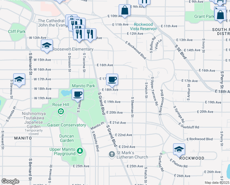 map of restaurants, bars, coffee shops, grocery stores, and more near 1820 South Latawah Street in Spokane