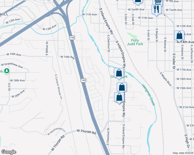 map of restaurants, bars, coffee shops, grocery stores, and more near 132 Spy Glass Drive in Spokane
