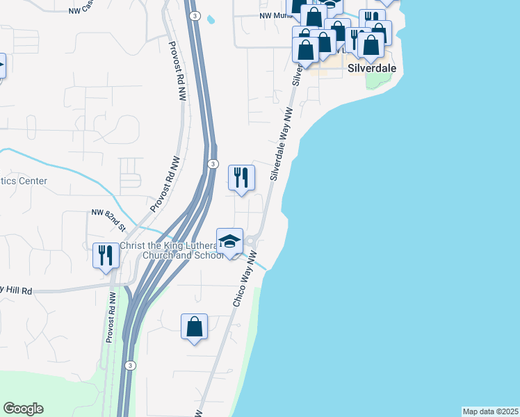map of restaurants, bars, coffee shops, grocery stores, and more near in Silverdale