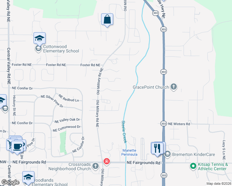 map of restaurants, bars, coffee shops, grocery stores, and more near 1033 Northeast Coco Court in Bremerton