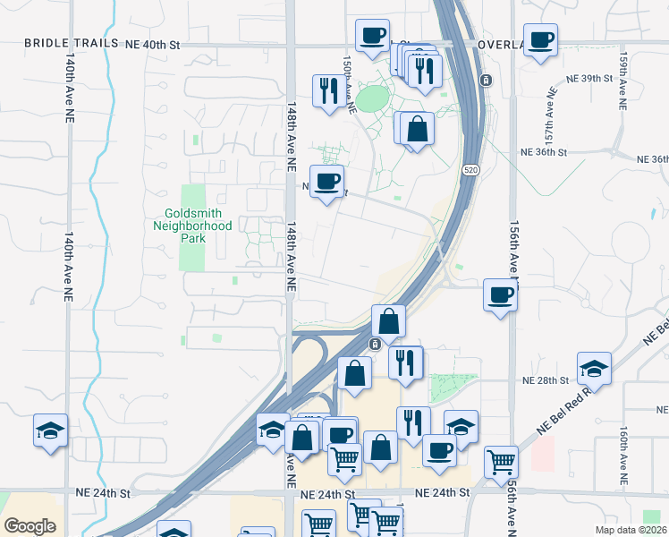map of restaurants, bars, coffee shops, grocery stores, and more near 14980 Northeast 31st Street in Redmond