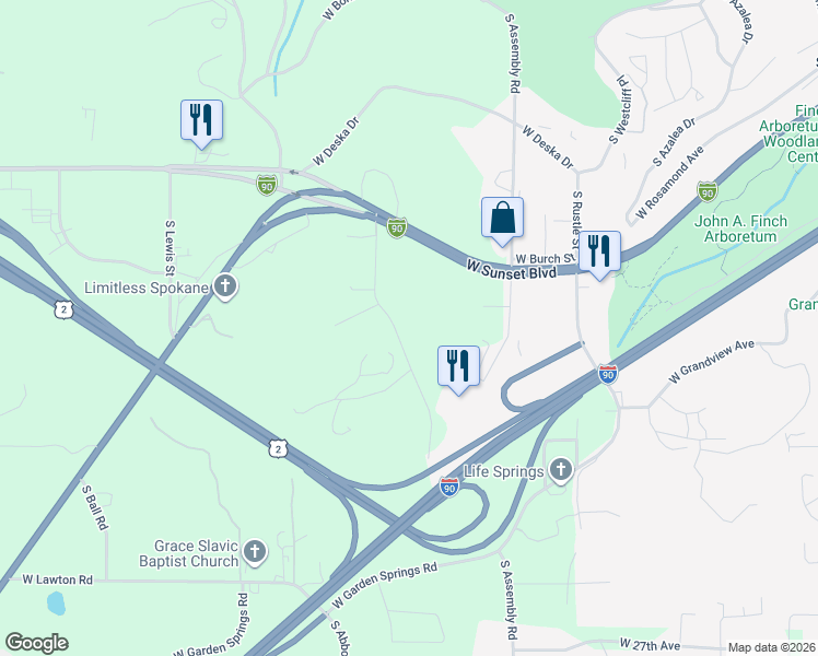 map of restaurants, bars, coffee shops, grocery stores, and more near 1707 South Royal Street in Spokane