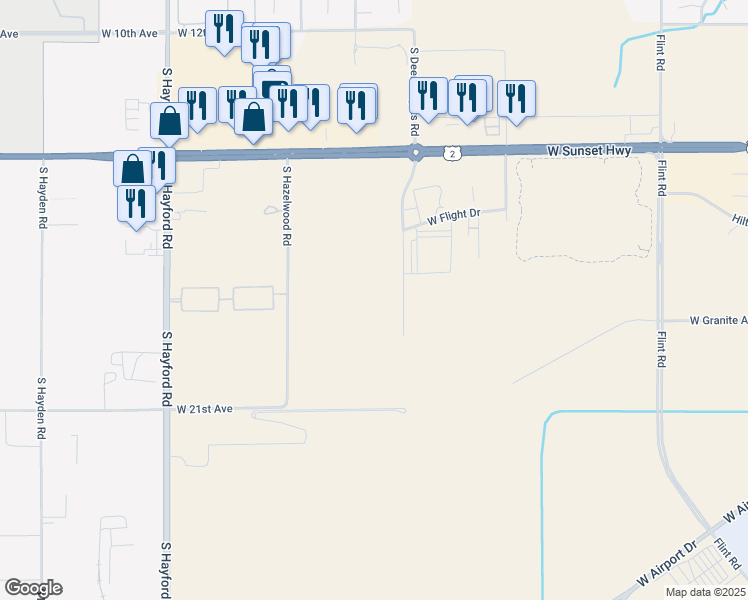 map of restaurants, bars, coffee shops, grocery stores, and more near 1501-1799 1500-1798 West Flight Drive in Spokane