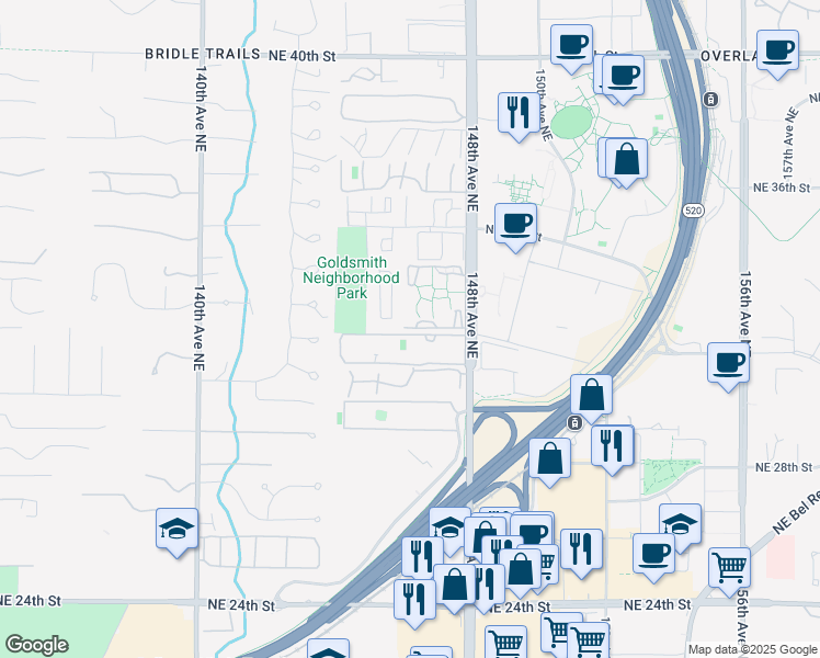 map of restaurants, bars, coffee shops, grocery stores, and more near 14655 Northeast 32nd Street in Bellevue