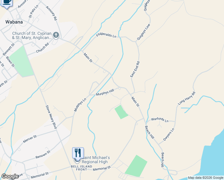 map of restaurants, bars, coffee shops, grocery stores, and more near 4 Murphys Hill in Wabana