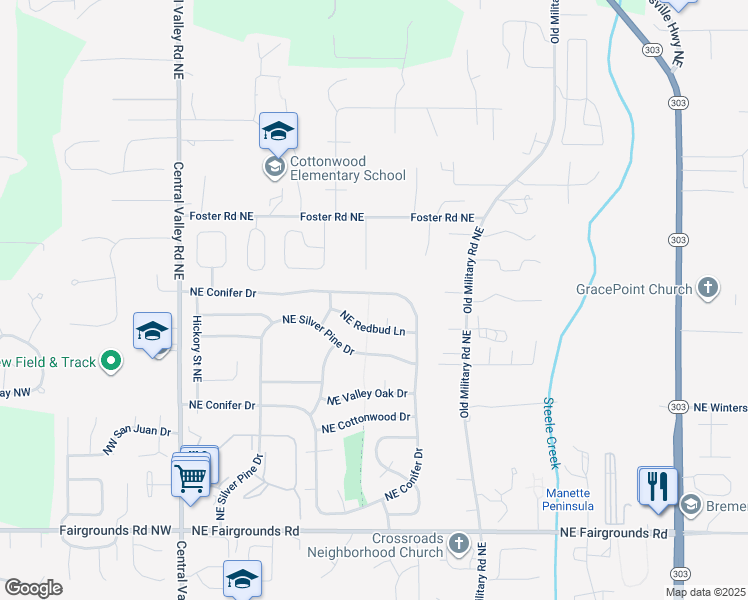 map of restaurants, bars, coffee shops, grocery stores, and more near 600 Conifer Drive Northeast in Bremerton