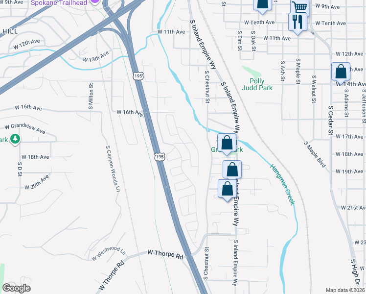 map of restaurants, bars, coffee shops, grocery stores, and more near 132 Spy Glass Drive in Spokane