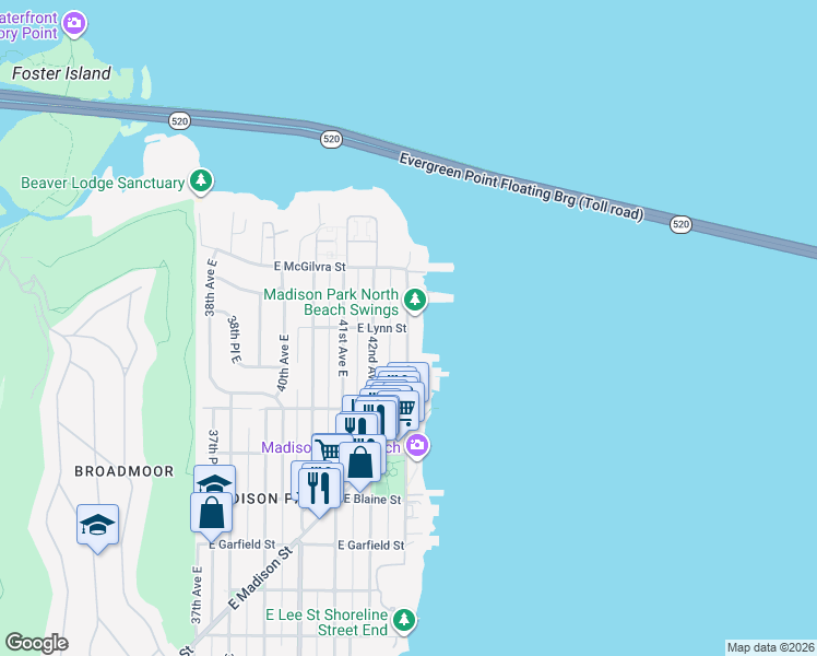 map of restaurants, bars, coffee shops, grocery stores, and more near 2047 43rd Avenue East in Seattle