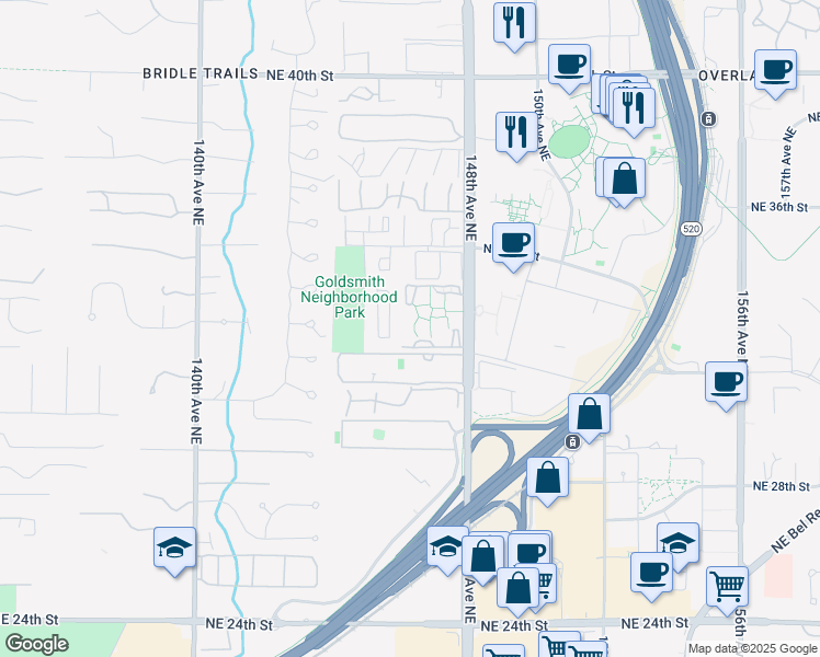 map of restaurants, bars, coffee shops, grocery stores, and more near 14645 Northeast 34th Street in Bellevue