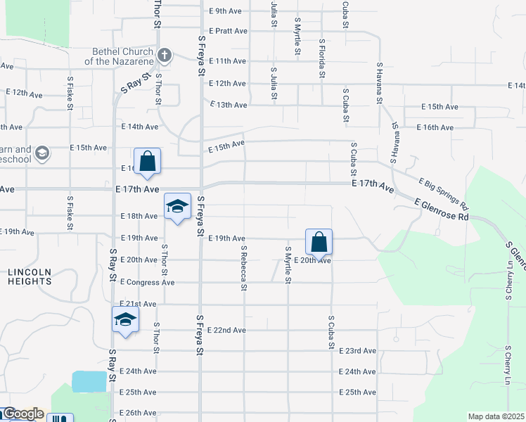 map of restaurants, bars, coffee shops, grocery stores, and more near 3828 East 17th Avenue in Spokane