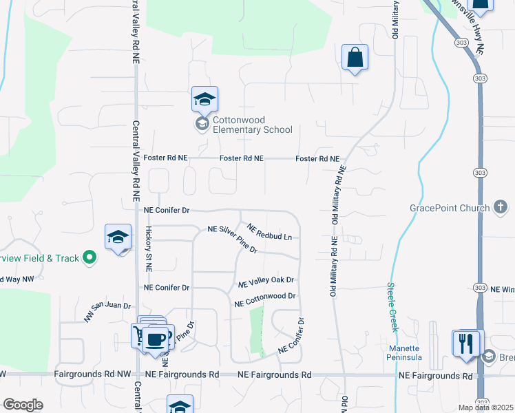 map of restaurants, bars, coffee shops, grocery stores, and more near 621 Foster Lane Northeast in Bremerton