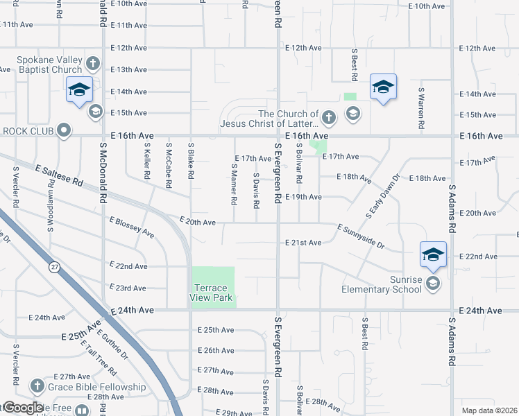 map of restaurants, bars, coffee shops, grocery stores, and more near 1815 South Davis Road in Spokane Valley