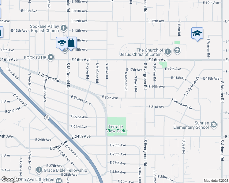 map of restaurants, bars, coffee shops, grocery stores, and more near 1816 South Mamer Road in Spokane Valley