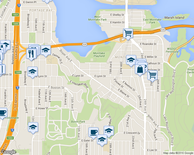 map of restaurants, bars, coffee shops, grocery stores, and more near 1615 East McGraw Street in Seattle
