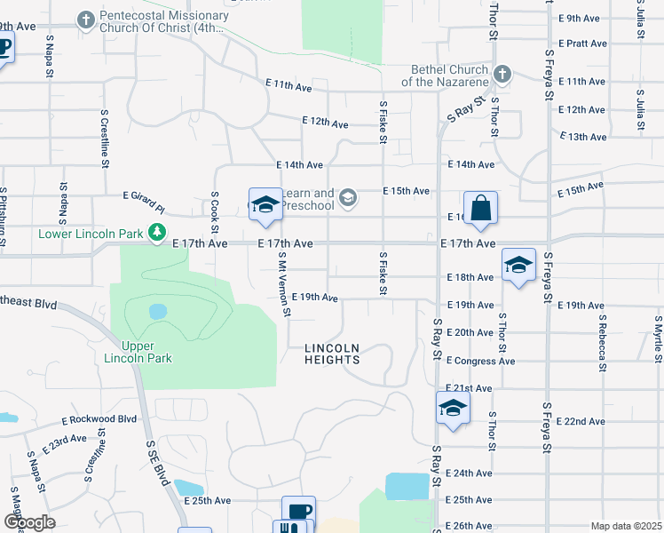 map of restaurants, bars, coffee shops, grocery stores, and more near 2924 East 17th Avenue in Spokane