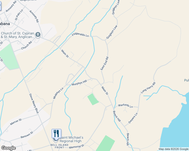 map of restaurants, bars, coffee shops, grocery stores, and more near 4 Murphys Hill in Wabana