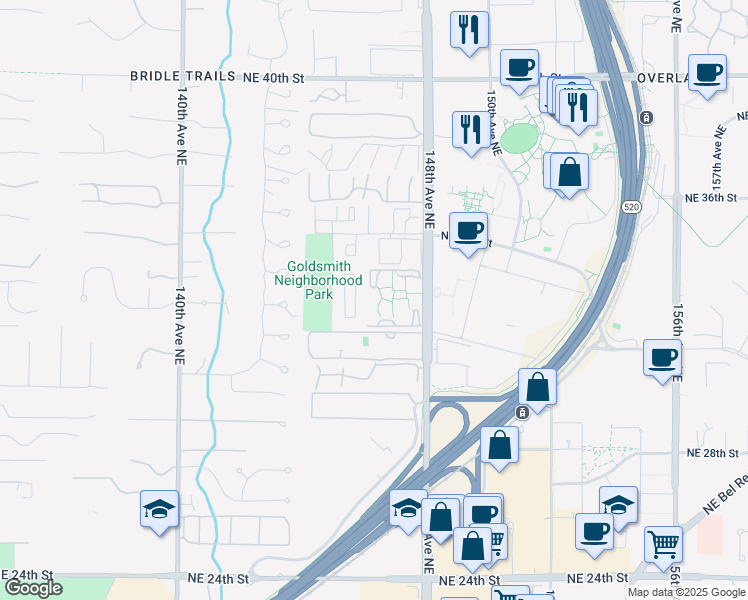 map of restaurants, bars, coffee shops, grocery stores, and more near 14645 Northeast 34th Street in Bellevue