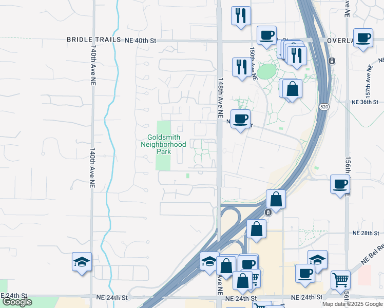 map of restaurants, bars, coffee shops, grocery stores, and more near 14645 Northeast 34th Street in Bellevue