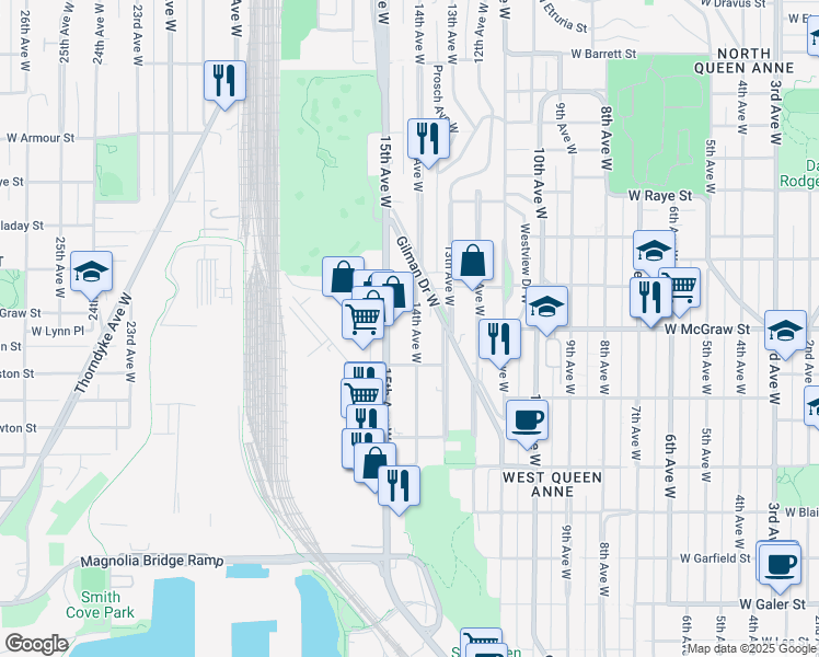 map of restaurants, bars, coffee shops, grocery stores, and more near 2246-1/2 15th Avenue West in Seattle