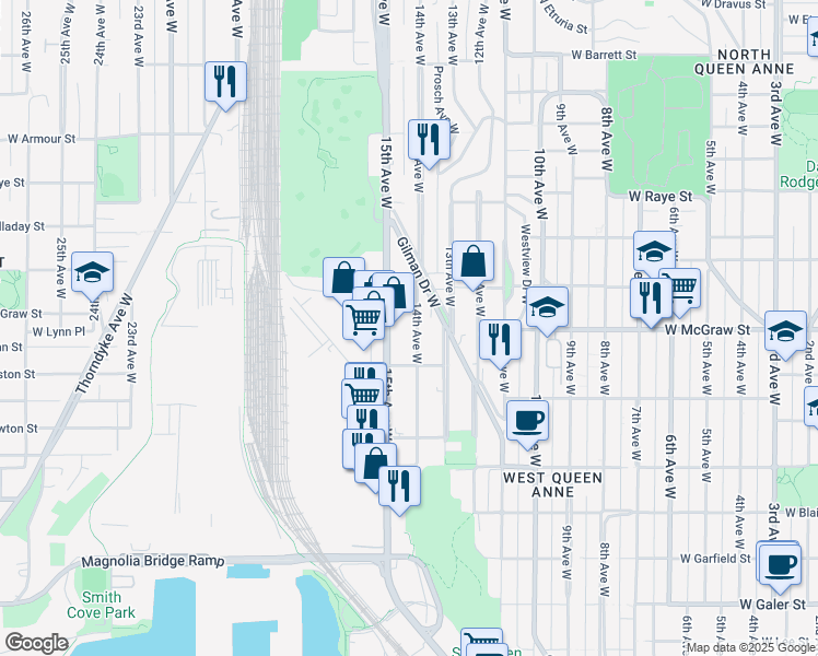 map of restaurants, bars, coffee shops, grocery stores, and more near 2246-1/2 15th Avenue West in Seattle