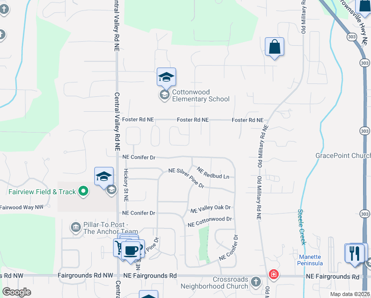 map of restaurants, bars, coffee shops, grocery stores, and more near 8522 Covina Loop Northeast in Bremerton