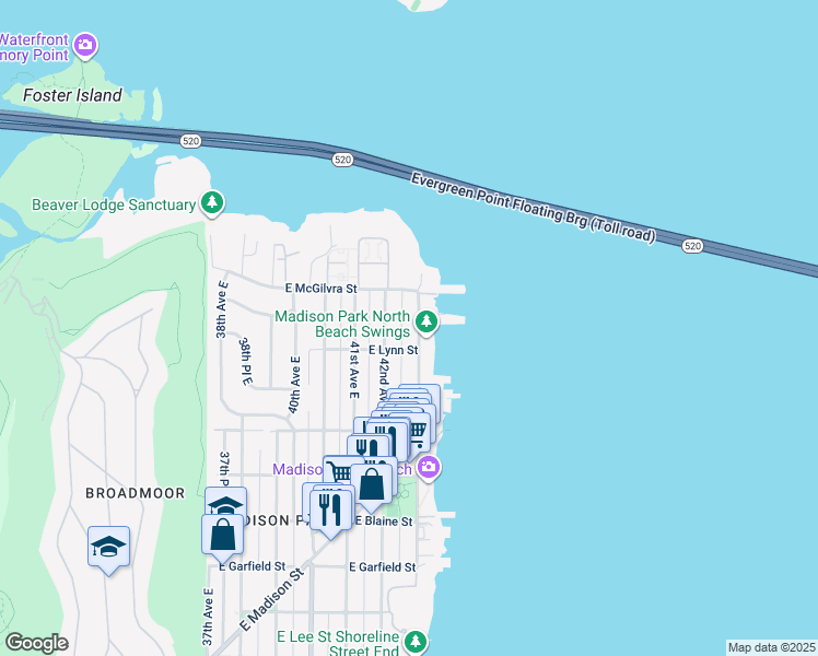 map of restaurants, bars, coffee shops, grocery stores, and more near 2330 43rd Avenue East in Seattle