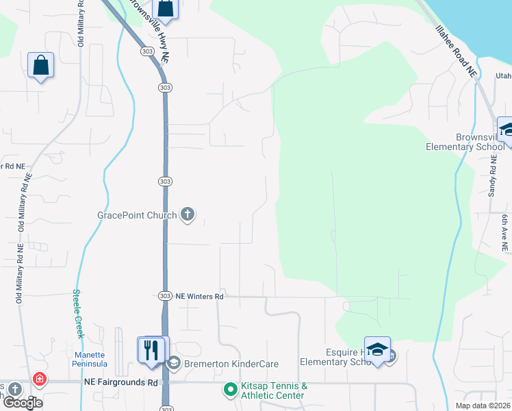 map of restaurants, bars, coffee shops, grocery stores, and more near 8414 Kaster Drive Northeast in Bremerton