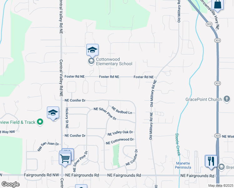 map of restaurants, bars, coffee shops, grocery stores, and more near 621 Foster Lane Northeast in Bremerton
