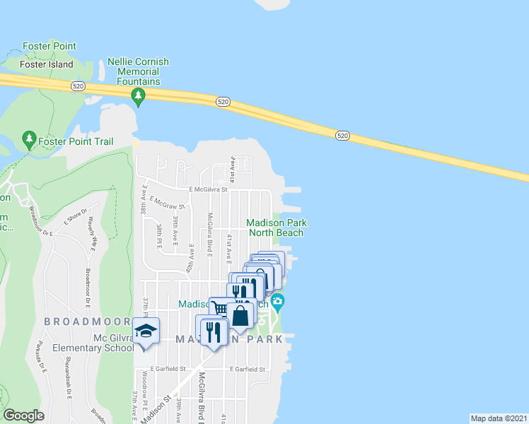 map of restaurants, bars, coffee shops, grocery stores, and more near 2330 43rd Avenue East in Seattle