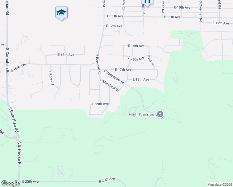 map of restaurants, bars, coffee shops, grocery stores, and more near 1819 South Eastern Road in Spokane Valley