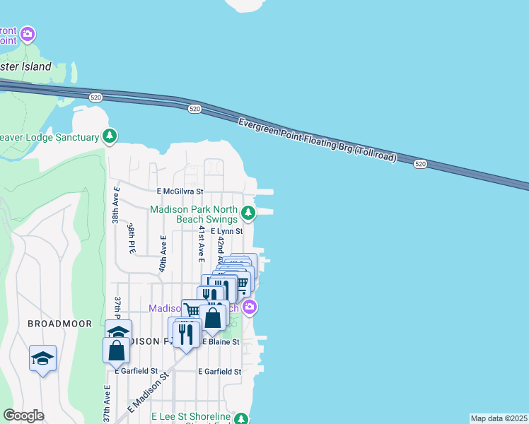 map of restaurants, bars, coffee shops, grocery stores, and more near 2320 43rd Avenue East in Seattle