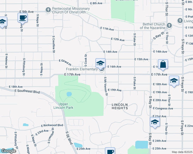 map of restaurants, bars, coffee shops, grocery stores, and more near 2600 East 17th Avenue in Spokane