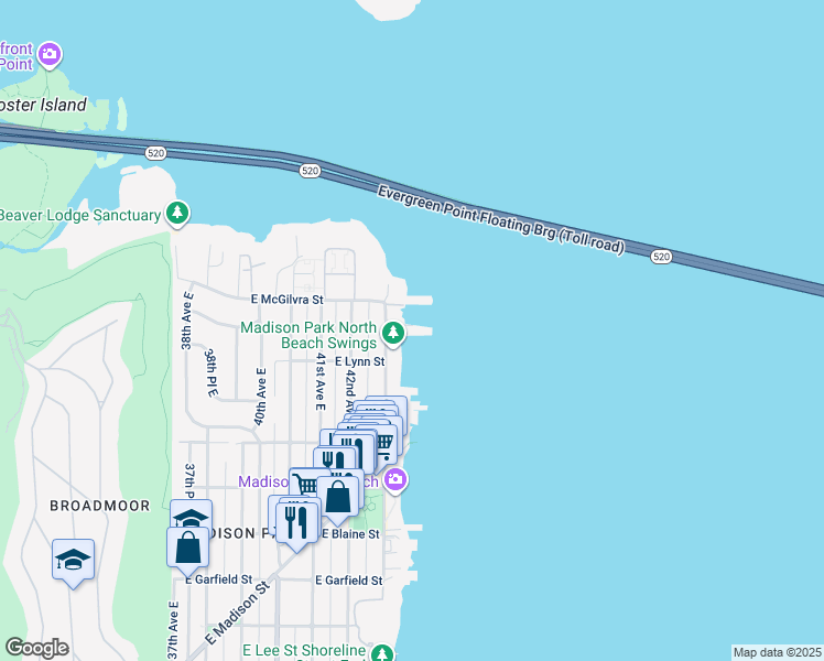 map of restaurants, bars, coffee shops, grocery stores, and more near 2330 43rd Avenue East in Seattle