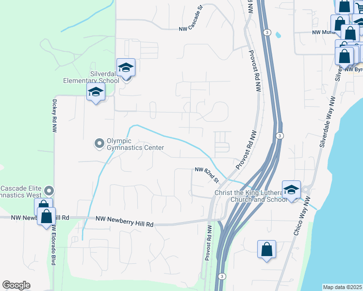 map of restaurants, bars, coffee shops, grocery stores, and more near 8412 Jeatran Place Northwest in Silverdale
