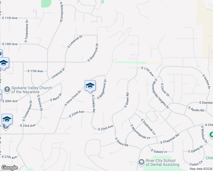 map of restaurants, bars, coffee shops, grocery stores, and more near 1809 South Ridgemont Drive in Spokane Valley